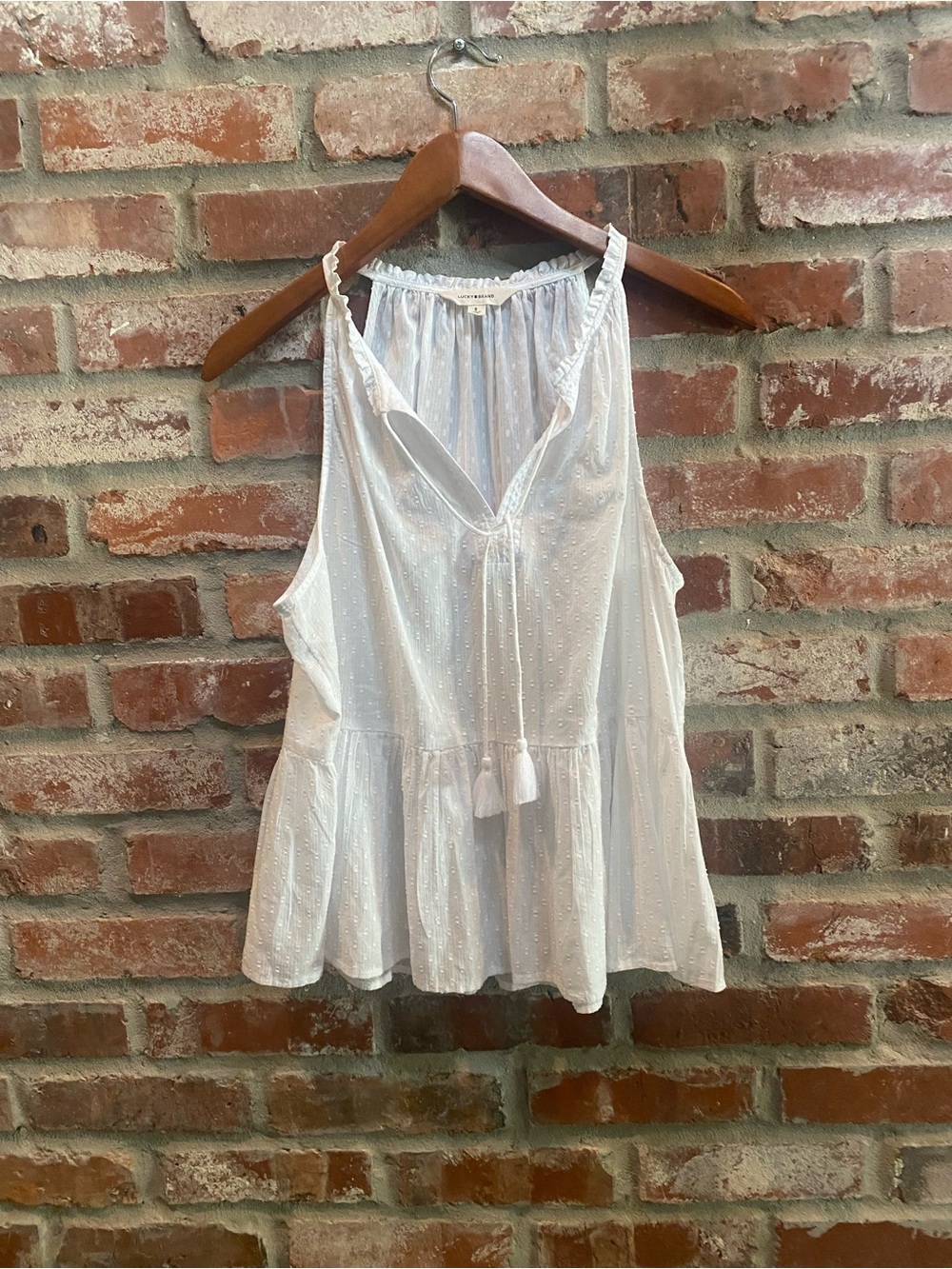 Lucky Brand White Swiss Dot Tassel Peasant Camisole